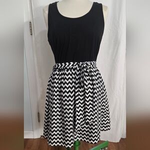 Charming Charlie Womens Black White Chevron Belt Tank Style Dress